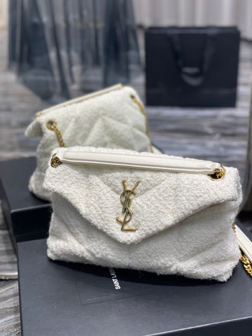 YSSL Puffer Small Chain Bag White For Women, Women’s Bags 11in/29cm YSLâ