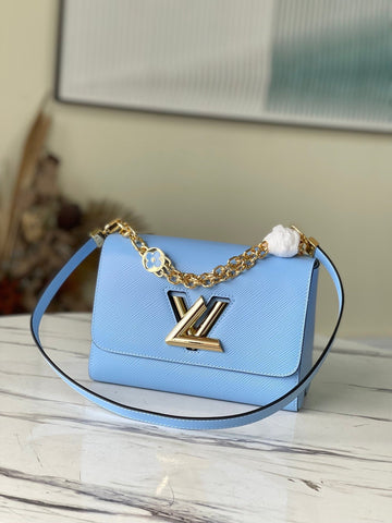 Top Quality Twist MM Monogram Flower Bleu Nuage Blue For Women,  Shoulder And Crossbody Bags 9.1in/23cm Top Quality M59627