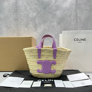 Top Quality Teen Triomphe Top Quality Classic Panier In Palm Leaves And Lizard Violet For Women 8in/20cm