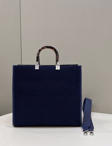 FI Sunshine MeTop Qualityum Navy Blue FF fabric shopper Bag For Woman 31cm/12in