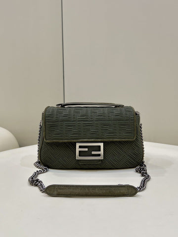 Top QualityTop Quality Baguette Chain Midi Green FF Fabric Bag For Woman 14.5cm/6in 8BR793AHW5F1F2L