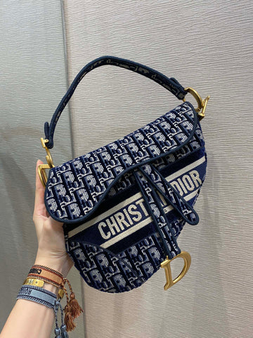 Top Quality Saddle Bag Blue Oblique Canvas Gold Toned Hardware For Women 25cm/10in CD