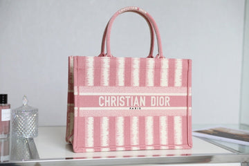 Top Quality MeTop Qualityum Book Tote  Pink D-Stripes Embroidery For Women 36cm/16.5in CD