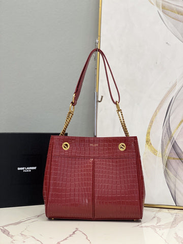 Top Quality Claude-Effect Tote Bag Red For Women 11in/28cm YSL 64028116J0W