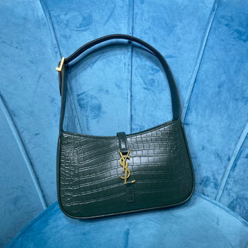 Top Quality Le 5 Ã 7 Hobo Bag In CrocoTop Qualityle Embossed Shiny Dark Green For Women 9in/23cm YSL 657228DZE0W3045