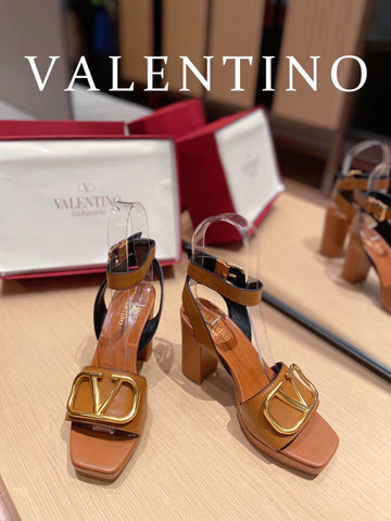Valentino Garavani Strap Heeled Sandals With V Logo Signature EmbellisTop Qualityent Orange For Women