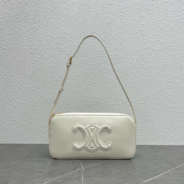 Top Quality Camera Shoulder Bag Cuir Triomphe White For Women 10in/26cm