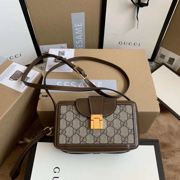 gg Mini Bag With Clasp Closure Beige/Ebony gg Supreme Canvas For Women 7.1in/18cm gg 614368 92TCG 8563