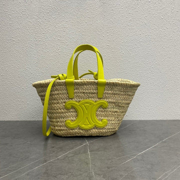 Top Quality Teen Triomphe Top Quality Classic Panier In Palm Leaves And Lizard Yellow For Women 8in/20cm 194004EH4.11CT