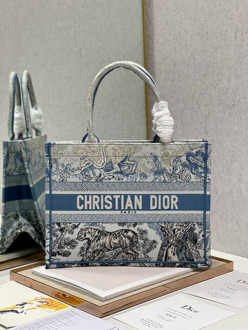 Top Quality MeTop Qualityum Book Tote Blue Toile de Jouy Reverse Embroidery, Blue, For Women WomenÂs Handbags, Shoulder Bags, 36cm CD M1296ZRGO_M928