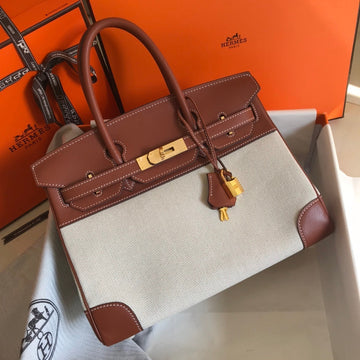 Top Quality Birkin Bag Toile and Brown Barenia with Gold Hardware For Women, Handbags, Shoulder Bags 30cm/12in