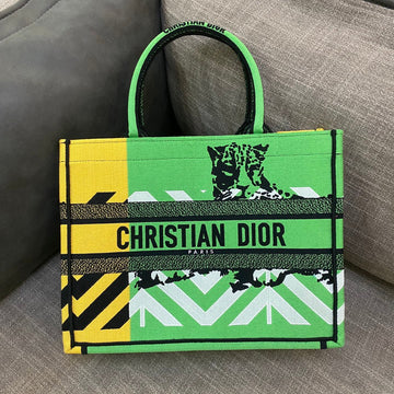 Top Quality MeTop Qualityum Book Tote Bright Green and Fluorescent Orange D-Jungle Pop Embroidery, Orange/Green, For Women Womens Handbags, 36cm CD M1296ZRON_M887