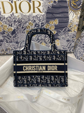 Top Quality Mini Book Tote Blue Oblique Embroidery, Blue/Black Handbags, 23cm CD S5475ZRIW_M928