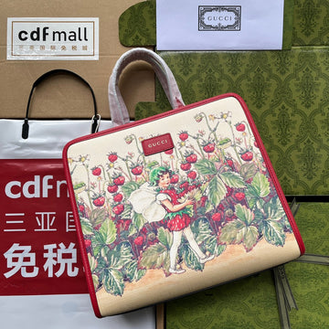 gg Children’s Tote Bag With Strawberry Fairy Print Red For Women, Women’s Bags 11in/28cm ggâ â630542 U6IAN 8257