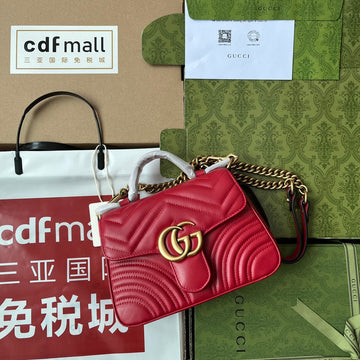 gg Marmont Mini Top Handle Bag Red For Women, Women’s Bags 8.3in/21cm gg â