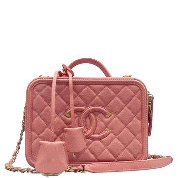 CHANEL Vanity Case Filigree CC Medium Caviar Quilted Shoulder Bag Pink