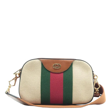 GUCCI  Web Canvas Shoulder Bag Beige 575073