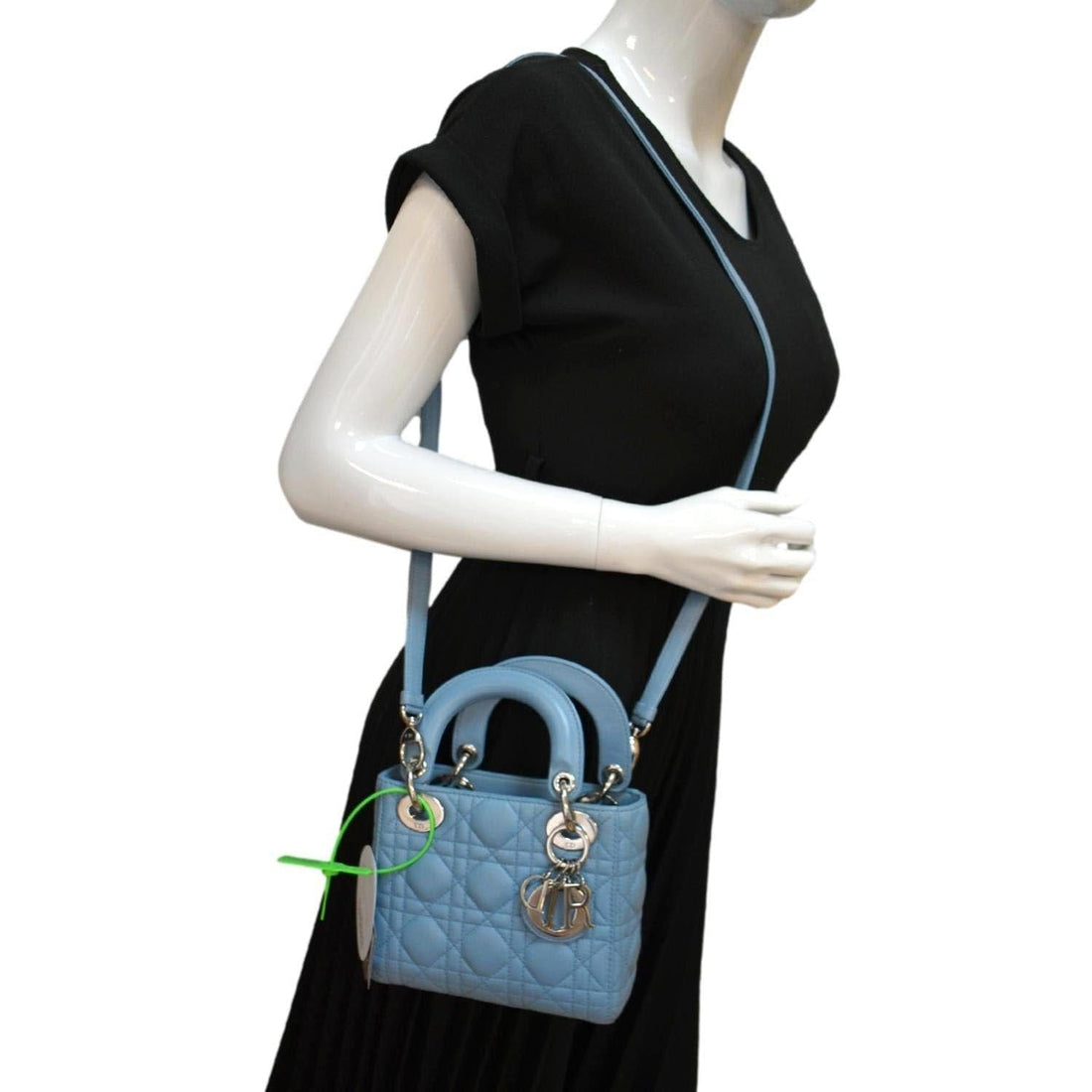 CHRISTIAN DIOR Mini Lady Dior Cannage  Leather Shoulder Bag Blue