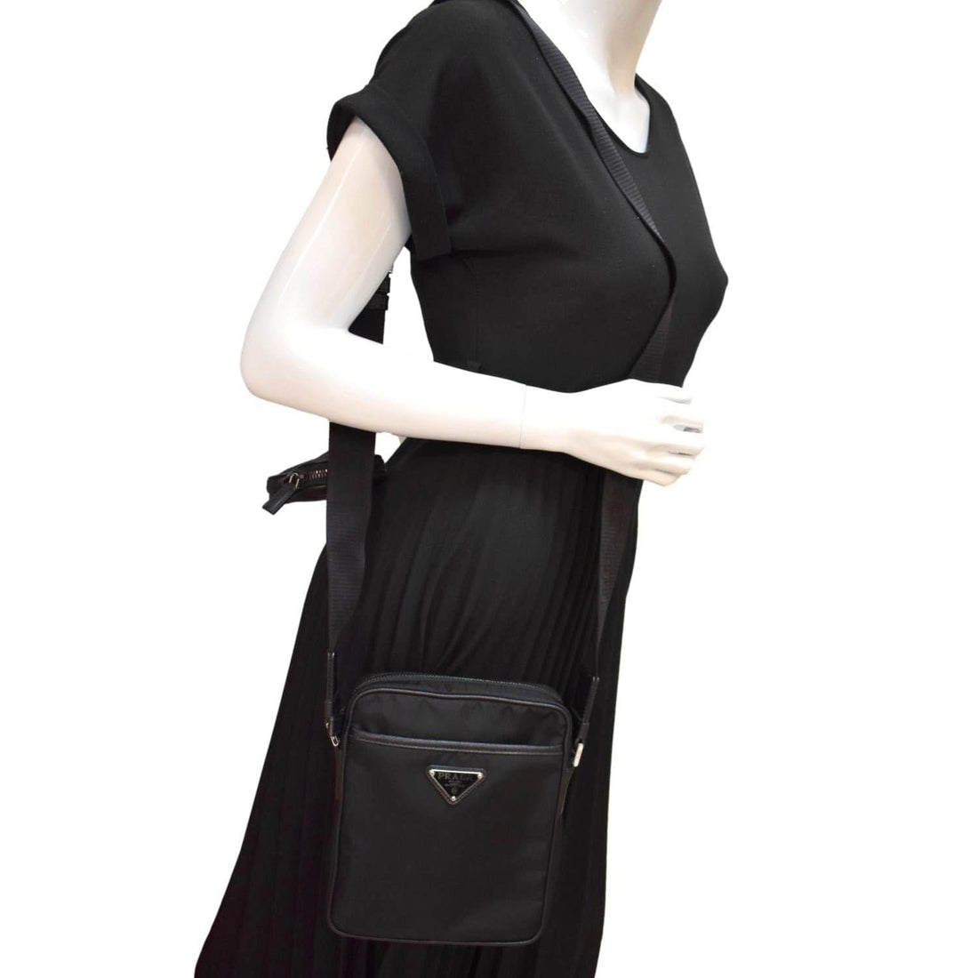 PRADA Re-Nylon Saffiano Leather Crossbody Bag Black
