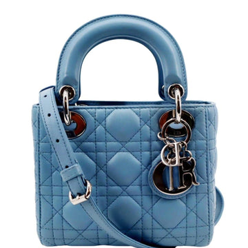 CHRISTIAN DIOR Mini Lady Dior Cannage  Leather Shoulder Bag Blue