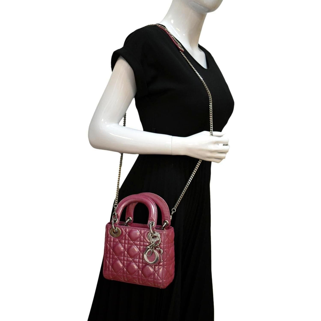 CHRISTIAN DIOR Mini Lady Dior Pearlescent Cannage  Shoulder Bag Pink