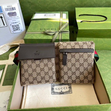 gg Supreme Canvas Two Pocket Waist Belt Bag Beige/Ebony gg Supreme Canvas, With Brown For MenÂ  3in/7.5cm gg 450956 493075