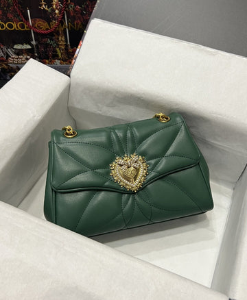 Top Quality Large Devotion Shoulder Bag In Quilted Nappa Green For Women 11.4in/29cm Top Quality