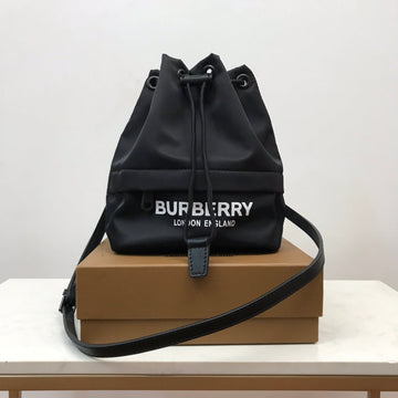 Top Quality Logo Print Nylon Drawcord Pouch Black For Women, Bags 7.7in/19.5cm