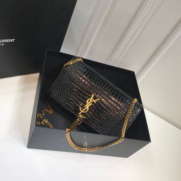 YSSL Kate Medium Chain Bag With Tassel In Embossed Crocodile Black For Women 9in/24cm YSL 354119DND0J1000