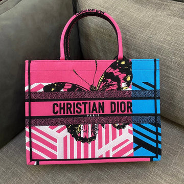 Top Quality MeTop Qualityum Book Tote Bright Blue and Bright Pink D-Jungle Pop Embroidery, Blue/Pink, For Women WomenÂs Handbags Shoulder Bags, 36cm CD M1296ZRON_M885