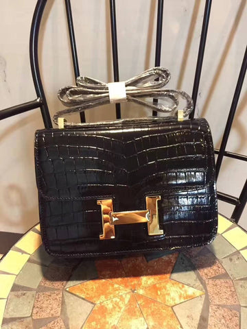Top Quality Constance 24 Pattern CrocoTop Qualityle Black For Women, Handbags, Shoulder Bag 9.4in/24cm