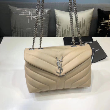 YSSL Loulou Small Chain Bag In MatelassÃ© "Y" Beige For Women 9.8in/23cm YSLÂ 