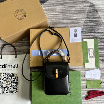 gg Bamboo Mini Handbag Black For Women, Women’s Bags 6in/16cm gg 702106 UZY0T 1000