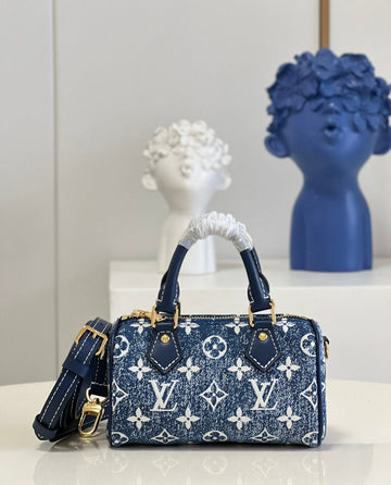 Top Quality Nano Speedy Monogram Jacquard Denim Blue For Women, WoBags 6.3in/16cm Top Quality M81168