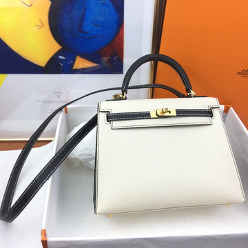 Top Quality Kelly 25 Sellier Epsom White/Black Bag For Women, Handbags, Shoulder Bags 10in/25cm
