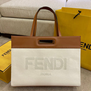 FI Canvas Tote Bag Beige/Brown For Women, Handbags 18.1in/46cm FF 7VA480