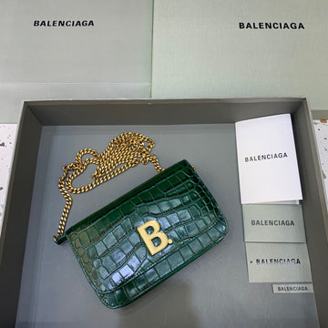 Top Quality Croc Embossed Patent B Bag With Chain In Green, For Women,  Bags 7.9in/20cm