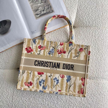 Top Quality MeTop Qualityum Book Tote Multicolor in Hibiscus Metallic Thread Embroidery Bag For Women 14in/36cm CD