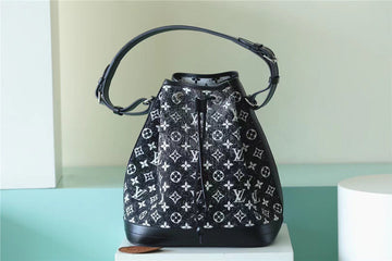 Top Quality Petit Noe Monogram Jacquard Denim Black For Women,  Shoulder And Crossbody Bags 11.2in/28.5cm Top Quality