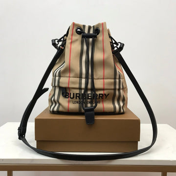 Top Quality Icon Stripe Nylon Drawcord Pouch Archive Beige For Women, Bags 7.7in/19.5cm