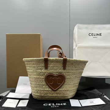 Top Quality Teen Triomphe Top Quality Classic Panier In Palm Leaves With Heart Patch Brown For Women 10in/25cm 194002DUI.04LUÃÂ 