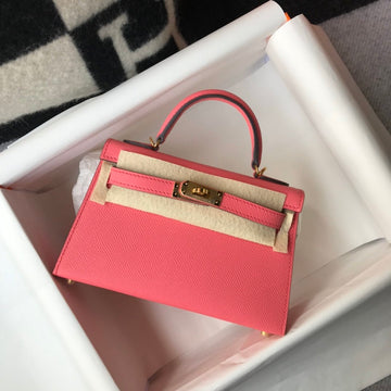 Top Quality Mini Kelly 19 Sellier Epsom Pink Bag For Women, Handbags, Shoulder Bags 7.5in/19cm