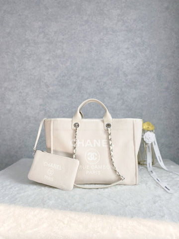 CHLSmall Shopping Bag Silver Hardware Cream For Women, Women’s Handbags, Shoulder Bags 15in/39cm AS3257