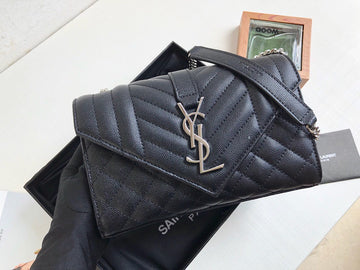 Top Quality Envelope Small Bag In Mix MatelassÃ© Grain De Poudre Black For Women 8.2in/21cm YSL 600195BOW921000