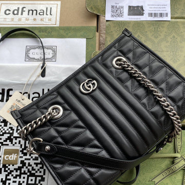 gg Marmont Small Tote Bag Black Matelasses For Women 10in/26.5cm gg 681483 UM8BN 1000