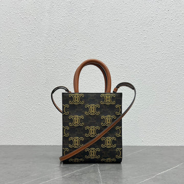 Top Quality Mini Folco In Triomphe Canvas With Triomphe Heart Embroidery Brown For Women 8in/20cm