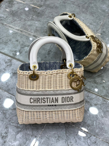 Top Quality MeTop Qualityum Lady Natural Wicker and Blue Oblique Jacquard Bag, Blue, For Women WomenÂs Handbags, 24cm CD M0565CMVO_M808