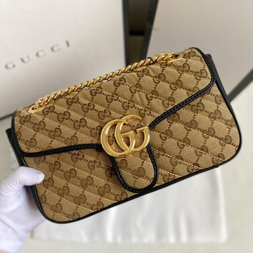 gg Marmont Small Shoulder Bag Beige/Ebony Diagonal MatelassÃ© Original gg Canvas For Women 10in/26cm 443497 HVKEG 9772