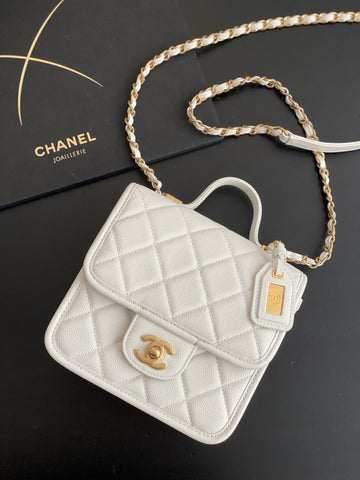 CHLSmall Flap Bag With Top Handle White For Women, Women’s Bags 8.1in/20.5cm