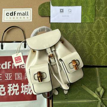 gg Bamboo Small Backpack White For Women, Women’s Bags 8in/22cm gg ââ702101 UZY0T 9022
